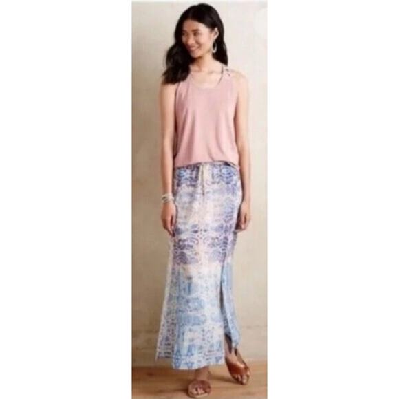Anthropologie Maeve Waimea Fairy Maxi Skirt Double Slits 100% Silk Size Large‎ - Picture 1 of 13